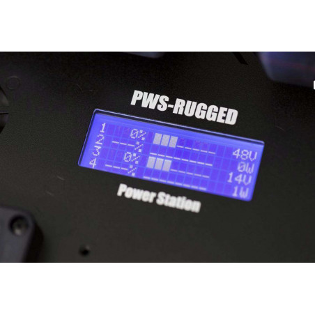 PWS-RUGGED-3S Power-Station Blueshape robusta 48V-28V-14V da produzione sul campo per batterie con attacco Gold-Mount 3-Studs
