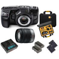 KIT 3 Pocket CC 4K Blackmagic + Lente LUMIX + Kit alimentazione Hedbox + Case HPRC