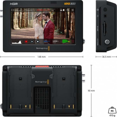 Video Assist 5" 12G Blackmagic monitor 5" HDR , Ultra HD, 2K e 4K DCI., LUT 3D