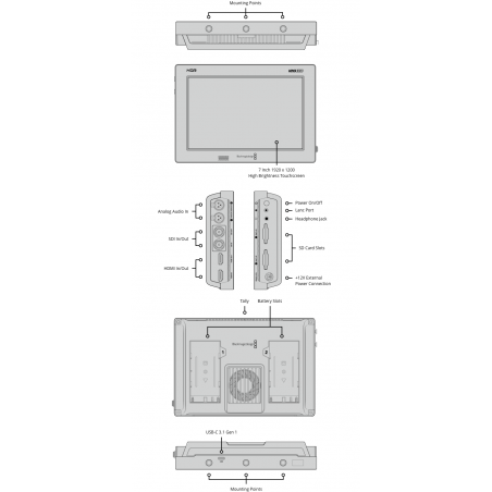 Video Assist 7" 12G Blackmagic monitor 7" HDR , Ultra HD, 2K e 4K DCI., LUT 3D, 2 slot SD