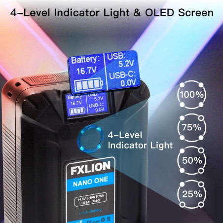 Nano One Fxlion batteria V-Lock, 14,8V 50Wh 3,4A, D-TAP USB-A-C-MICRO OUTPUT