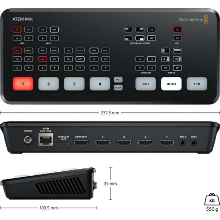 ATEM Mini Blackmagic Switcher 4 ingressi HDMI, DVE integrato, uscita USB