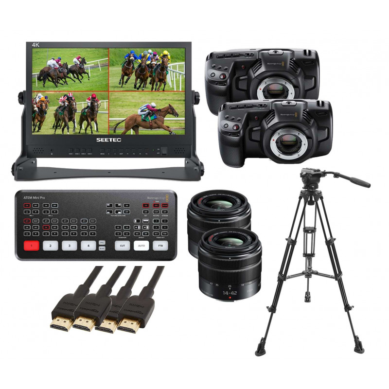 KIT 3 ATEM Mini Pro Blackmagic, ATEM156 Seetec, 2 Pocket 4K, 2 ottiche 12-60mm, E650 E-Image