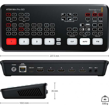 ATEM MINI PRO ISO Blackmagic mixer 4 ingressi HDMI, live streaming e registratore