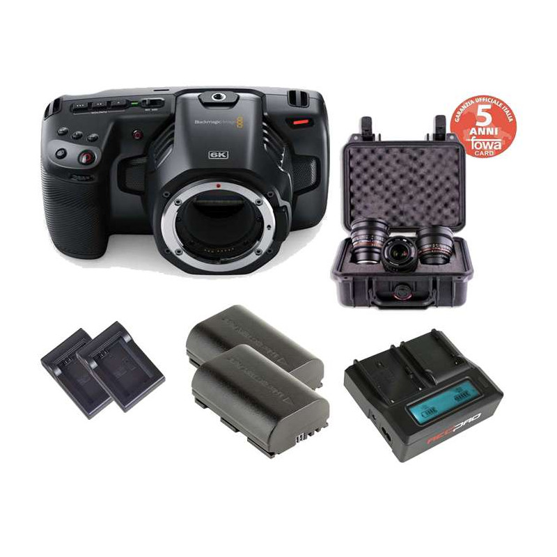 KIT 5 Pocket Cinema Camera 6K Blackmagic + Kit Alimentazione Hedbox + 4 ottiche Samyang Video MKII + Hard case