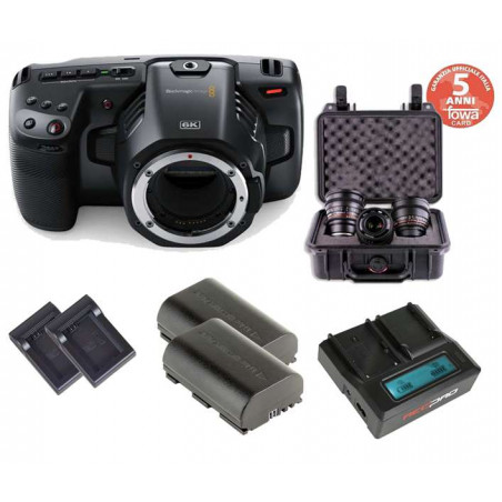 KIT 5 Pocket Cinema Camera 6K Blackmagic + Kit Alimentazione Hedbox + 4 ottiche Samyang Video MKII + Hard case