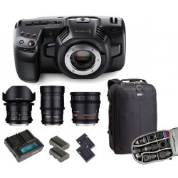 KIT 4 Pocket Cinema Camera 4K Blackmagic + Kit alimentazione Hedbox + 3 Ottiche Samyang Video + Zaino Lowepro