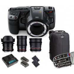 KIT 4 Pocket Cinema Camera 6K Blackmagic + Kit Alimentazione Hedbox + 3 ottiche Samyang Video + Zaino Think Tank
