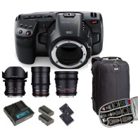 KIT 4 Pocket Cinema Camera 6K PRO Blackmagic + Kit Alimentazione Hedbox + 3 ottiche Samyang Video + Zaino Think Tank