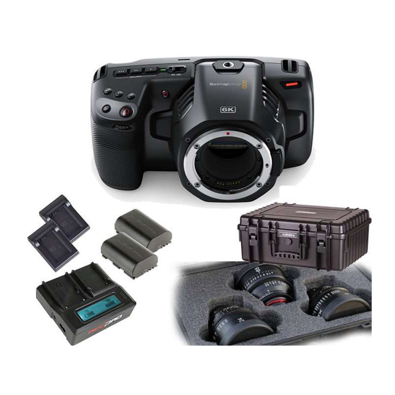 KIT 6 Pocket Cinema Camera 6K PRO Blackmagic + alimentazione Hedbox + ottiche Xeen EF