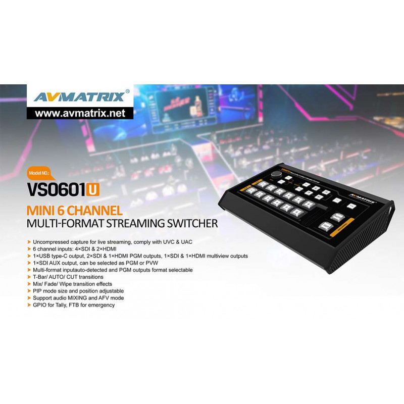 AVMATRIX Streaming Video Switcher Mini 6 CH SDI + HDMI