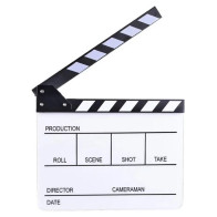 Ciak professionale bianco con strisce colorate , manco video professionale