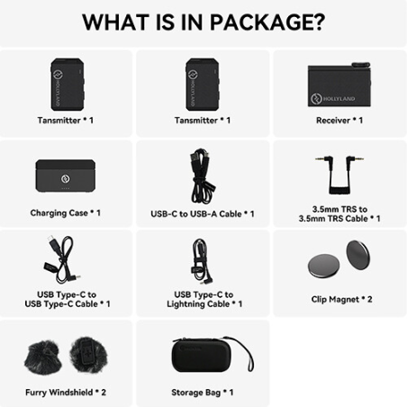 LARK MAX Duo Hollyland All-in-One Wireless Lavalier Microphone System (Black)