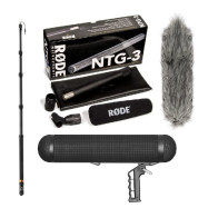 Kit Microfono Shotgun RØDE NTG-3 + Windshield E-Image BS-M80 + Asta Carbonio BC12P