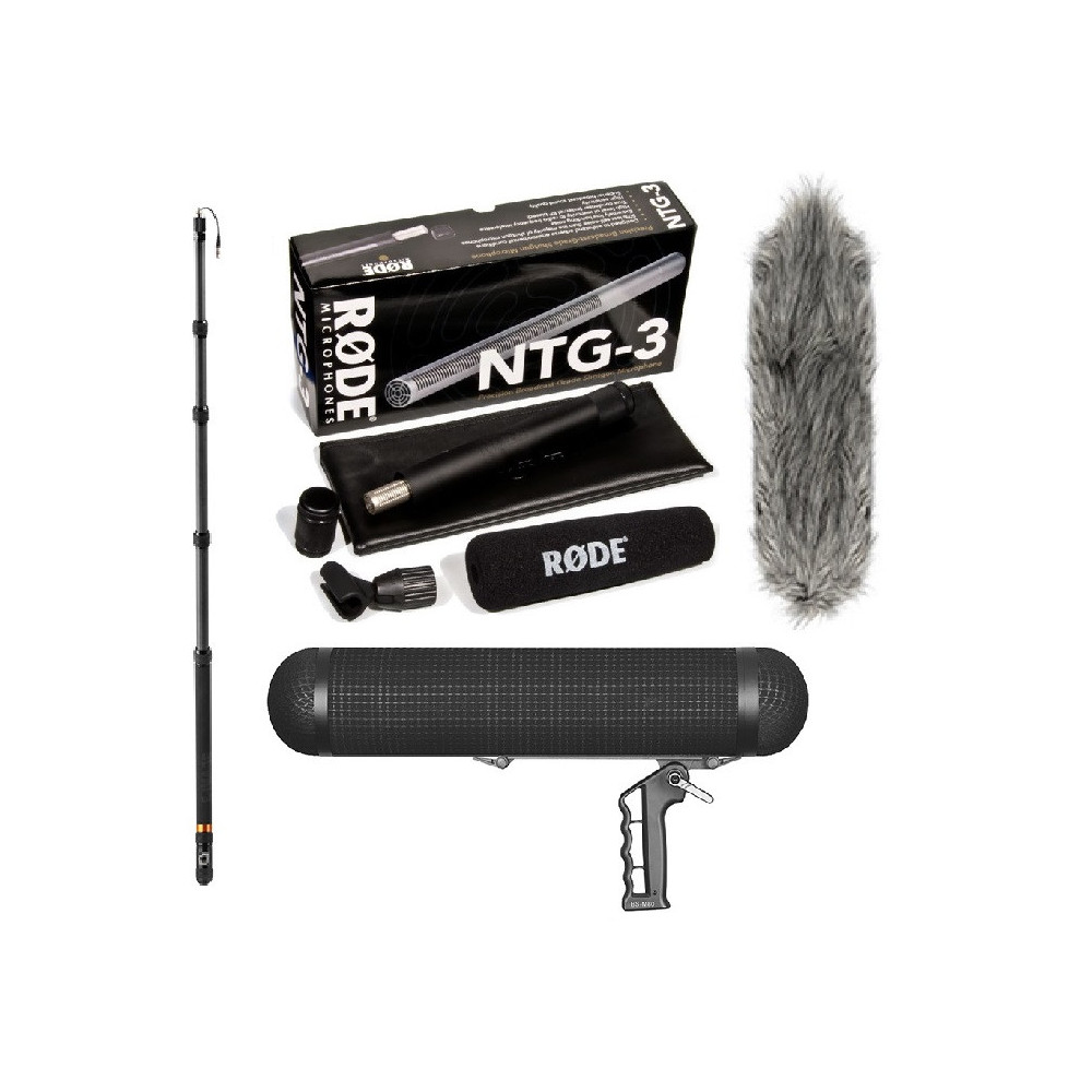 Kit Microfono Shotgun RØDE NTG-3 + Windshield E-Image BS-M80 + Asta Carbonio BC12P